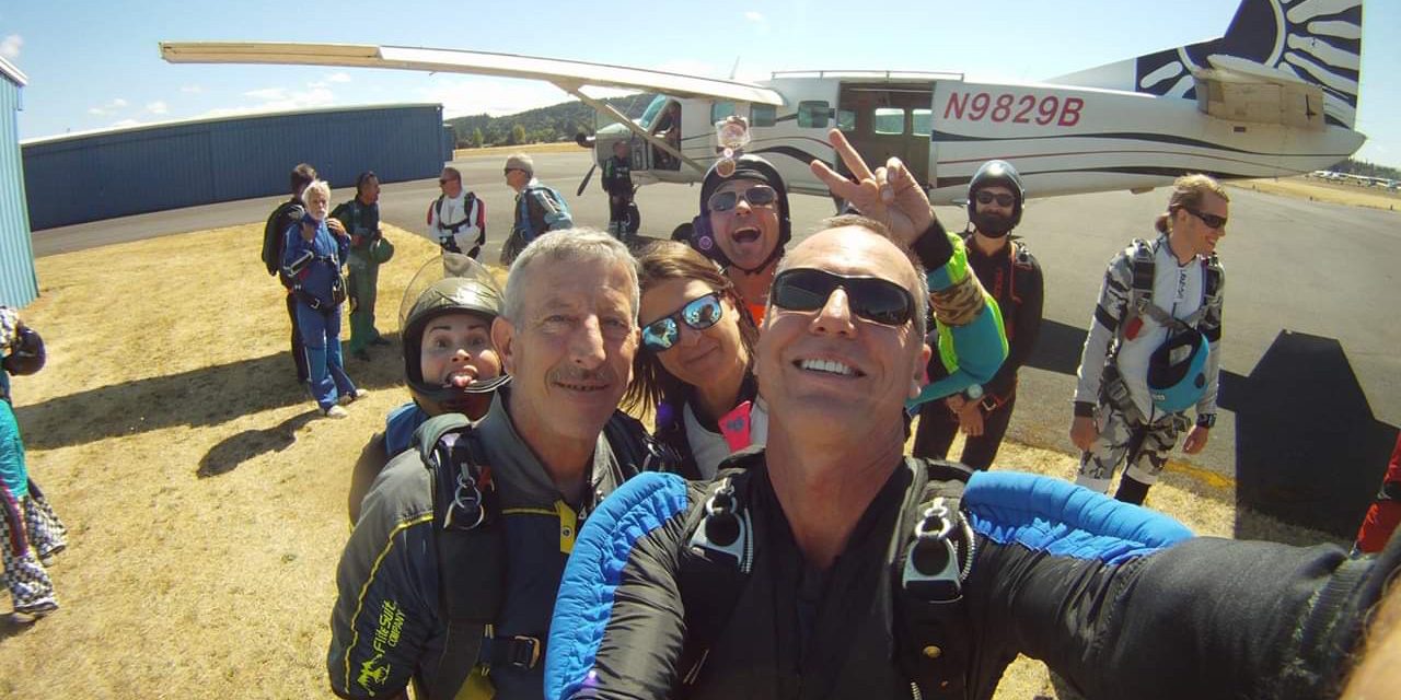 Fun jumpers at PNW Skydiving near Portland taking a selfie before boarding the aircraft