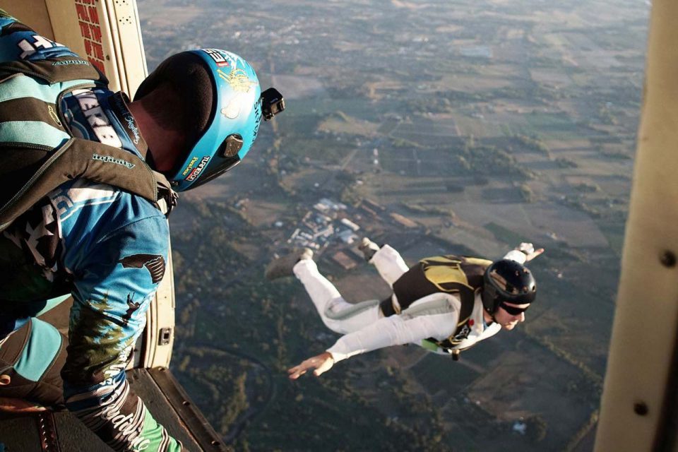 AFF skydiving student jumping out of plane at PNW Skydiving Center near Portland, OR